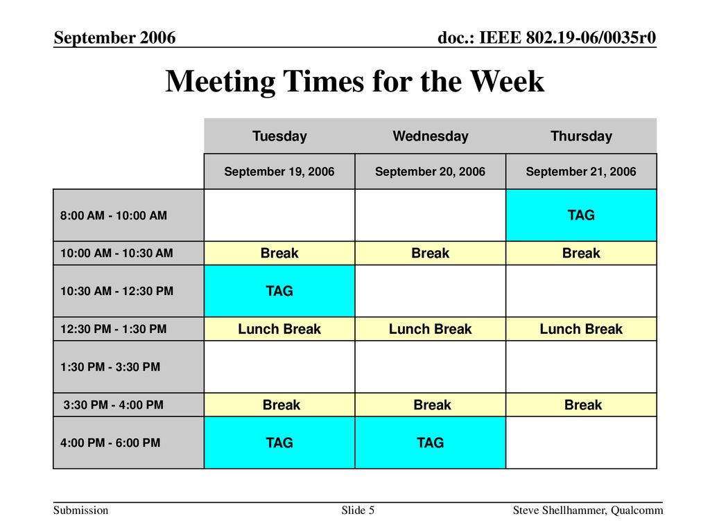 Meeting Times for the Week