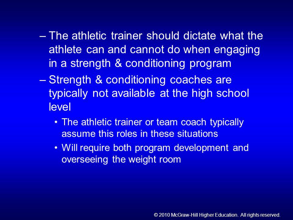 The athletic trainer should dictate what the athlete can and cannot do when engaging in a strength & conditioning program