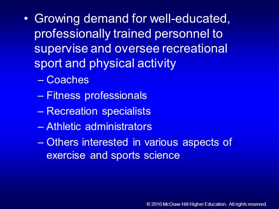 Growing demand for well-educated, professionally trained personnel to supervise and oversee recreational sport and physical activity