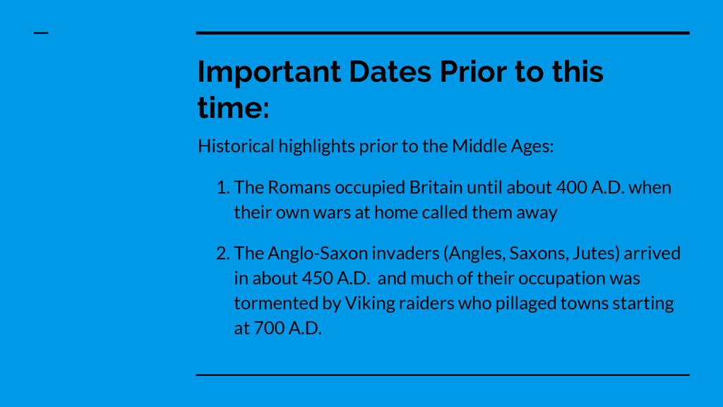 Important Dates Prior to this time: