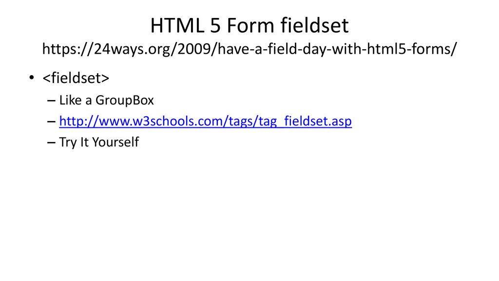 HTML 5 Form fieldset