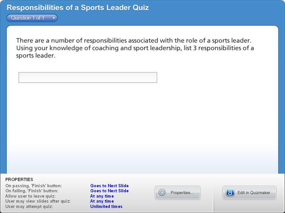 Responsibilities of a Sports Leader Quiz