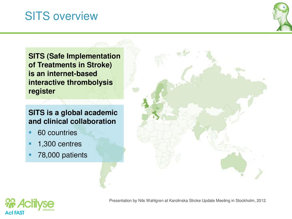 SITS overview SITS (Safe Implementation of Treatments in Stroke) is an internet-based interactive thrombolysis register.