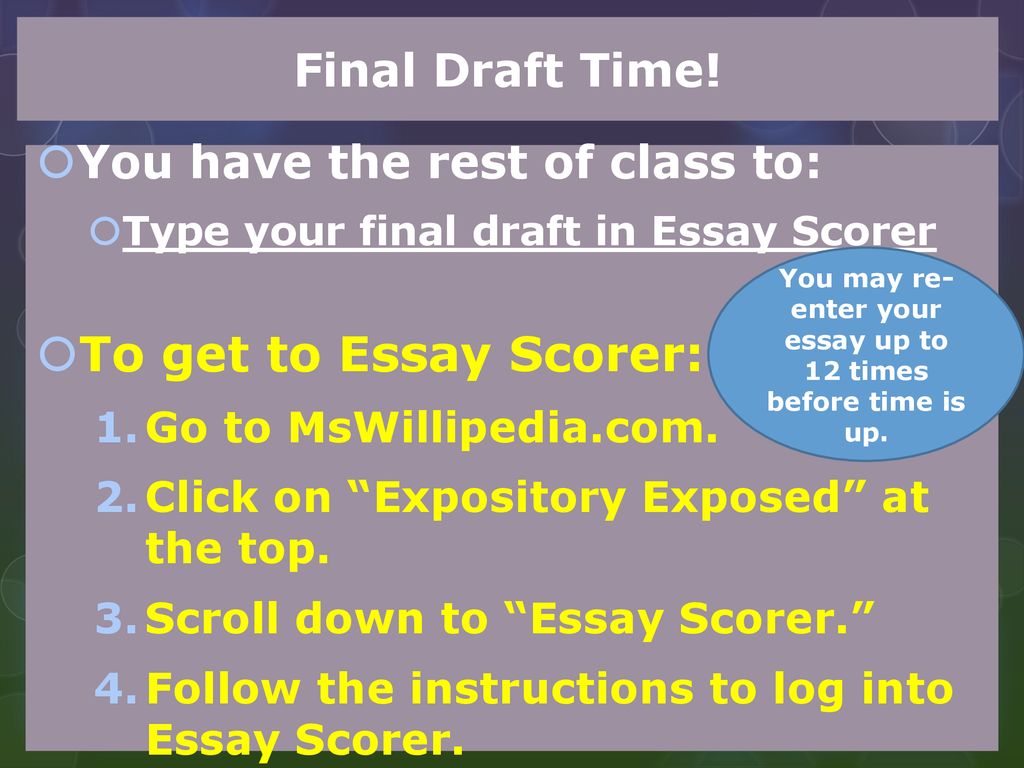 You may re-enter your essay up to 12 times before time is up.