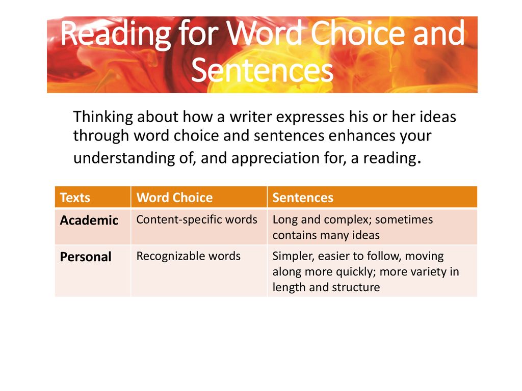 Reading for Word Choice and Sentences