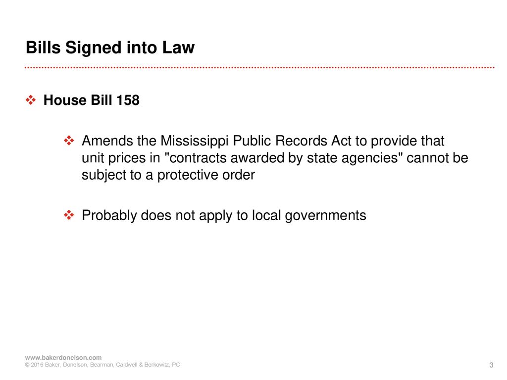 Bills Signed into Law House Bill 158