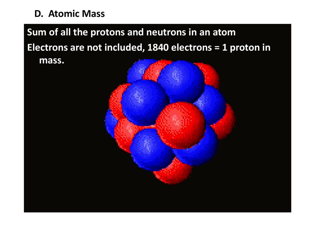 D. Atomic Mass Sum of all the protons and neutrons in an atom.