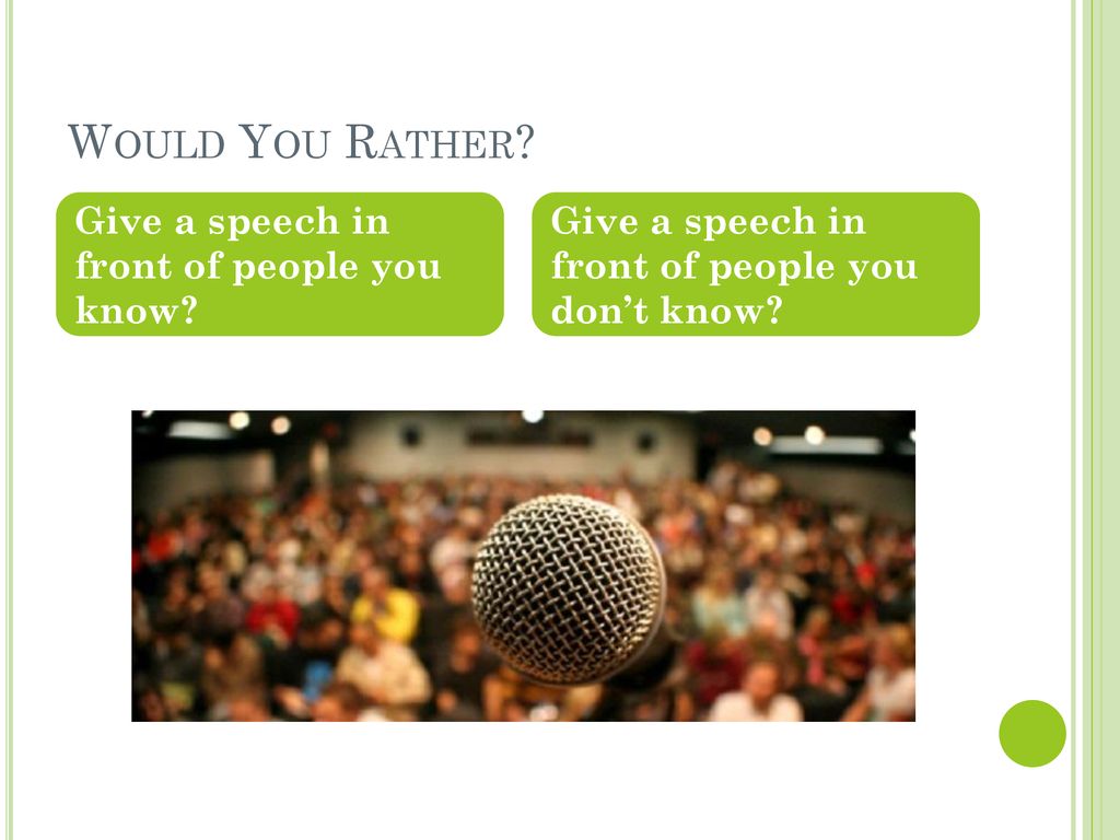 Would You Rather Give a speech in front of people you know