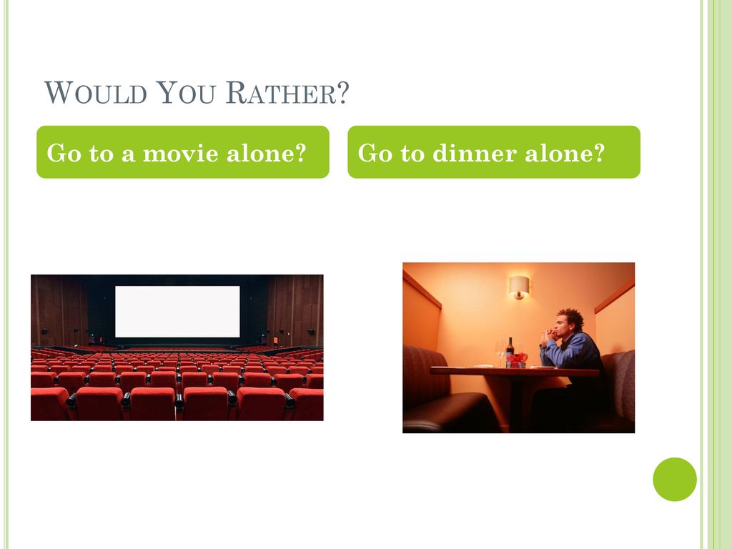 Would You Rather Go to a movie alone Go to dinner alone
