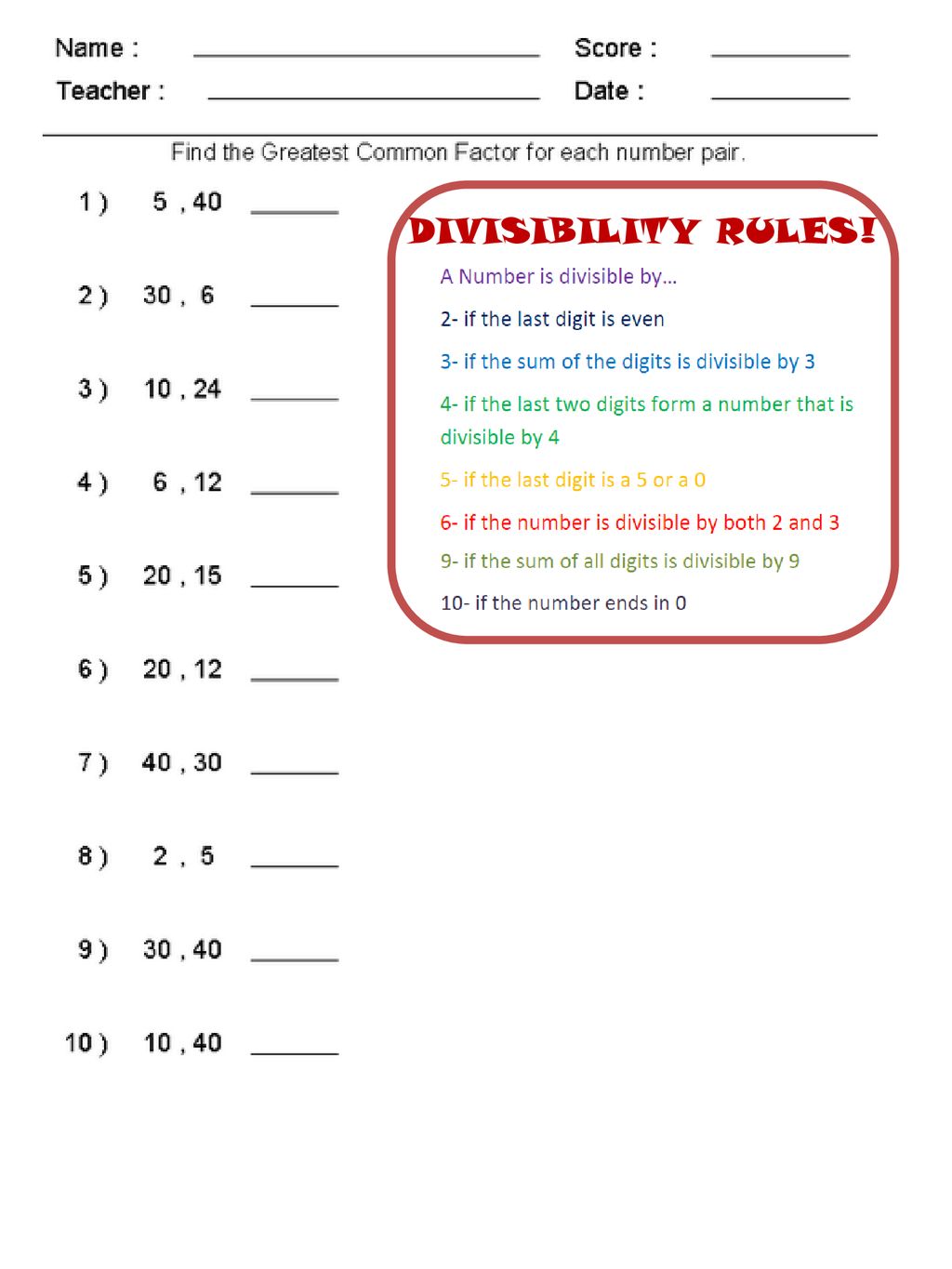 DIVISIBILITY RULES!
