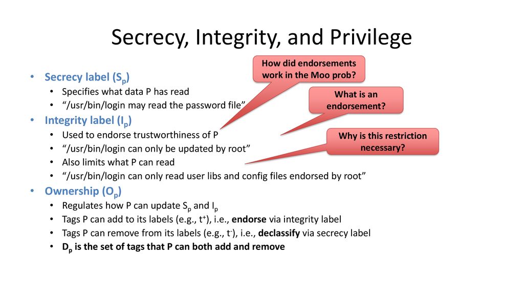 Secrecy, Integrity, and Privilege