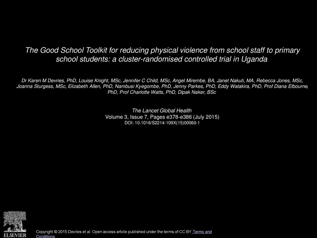 The Good School Toolkit for reducing physical violence from school staff to primary school students: a cluster-randomised controlled trial in Uganda
