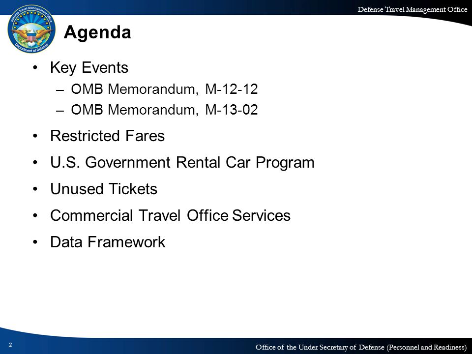 Agenda Key Events Restricted Fares U.S. Government Rental Car Program