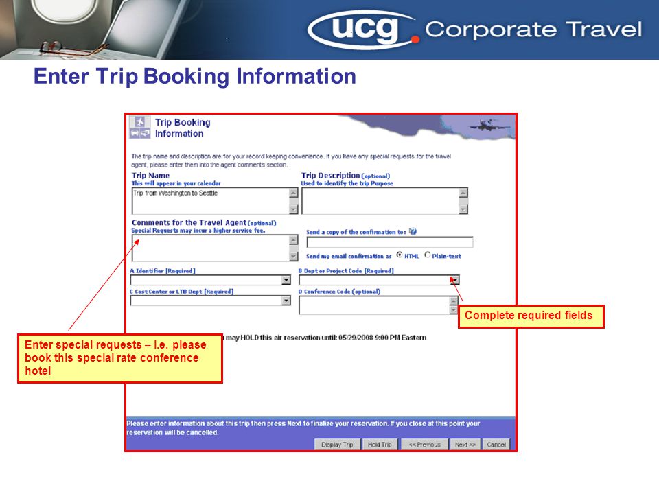 Enter Trip Booking Information
