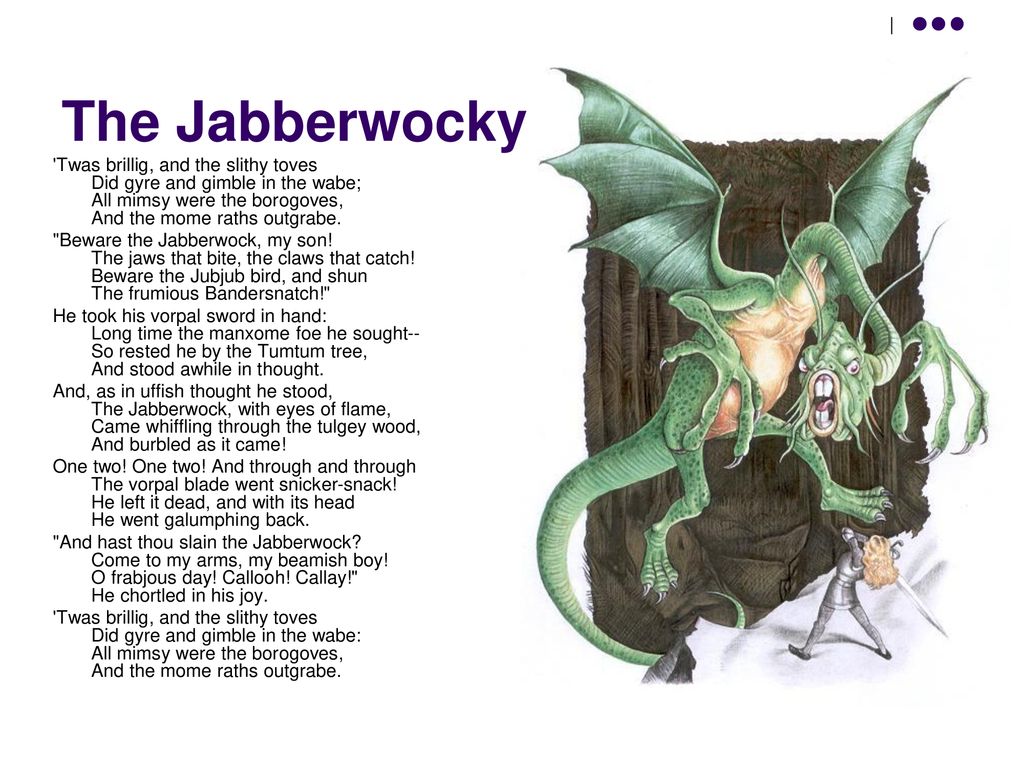 The Jabberwocky 'Twas brillig, and the slithy toves Did gyre and ...