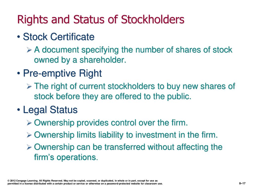 Rights and Status of Stockholders