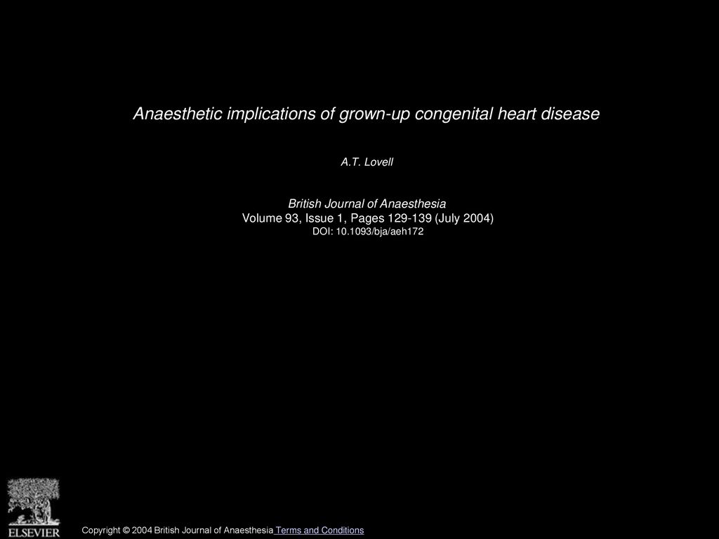 Anaesthetic implications of grown-up congenital heart disease
