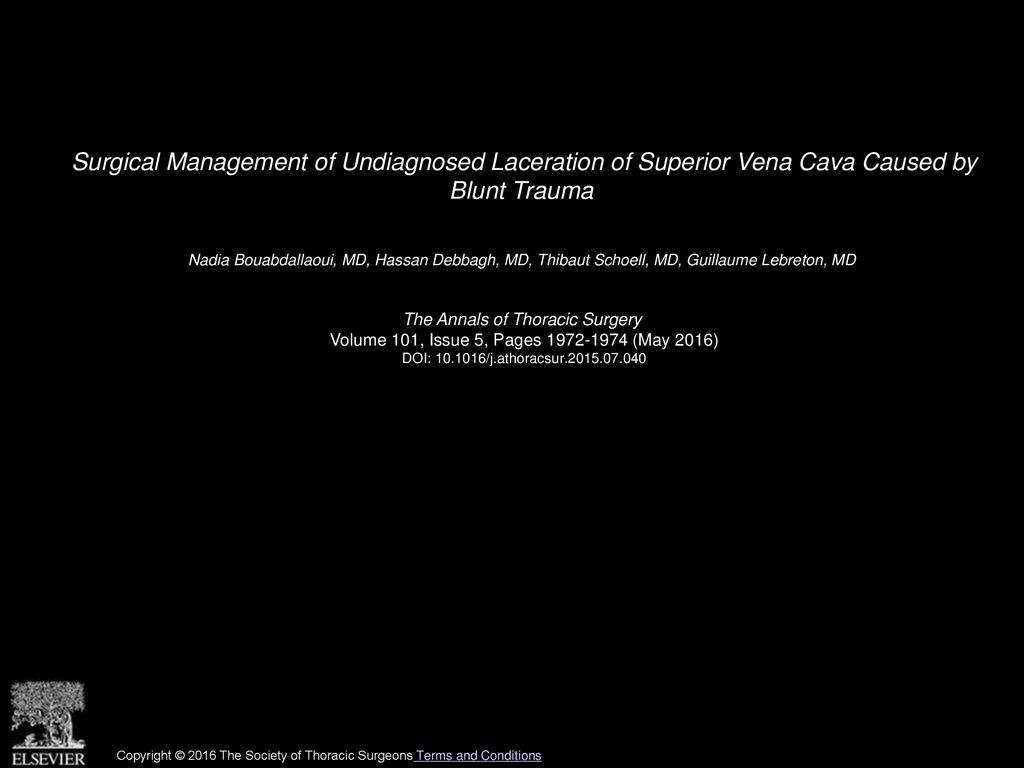 Surgical Management of Undiagnosed Laceration of Superior Vena Cava Caused by Blunt Trauma