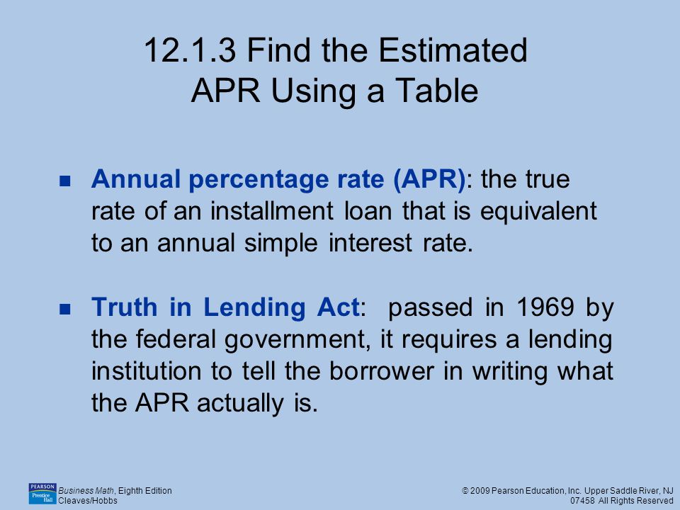 Find the Estimated APR Using a Table