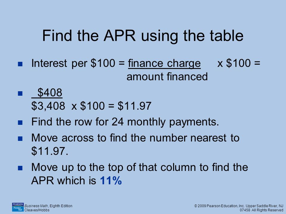 Find the APR using the table