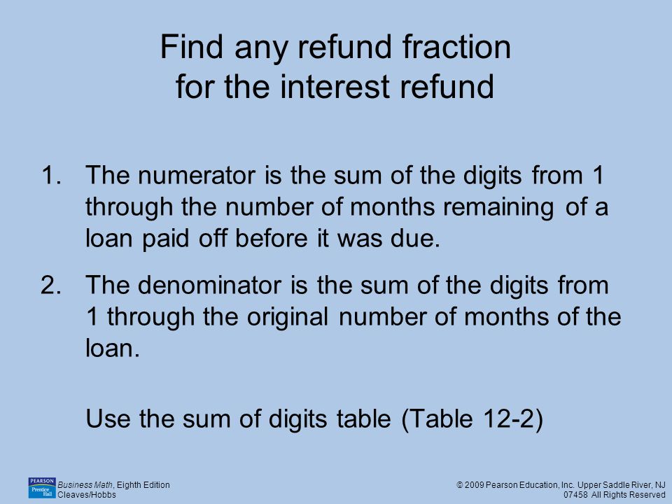 Find any refund fraction for the interest refund