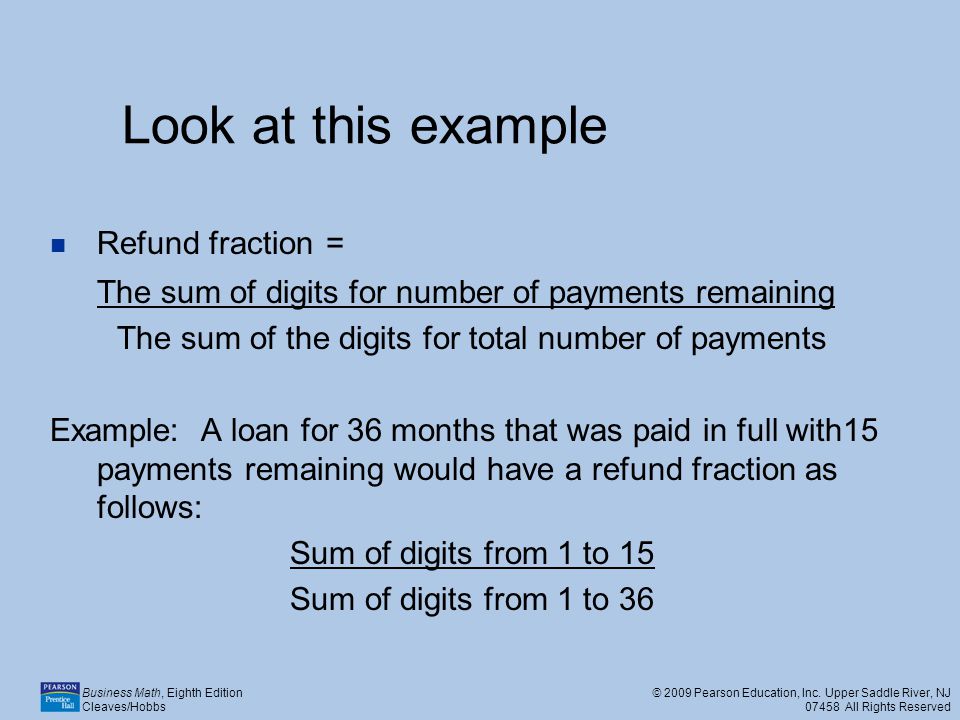 The sum of the digits for total number of payments
