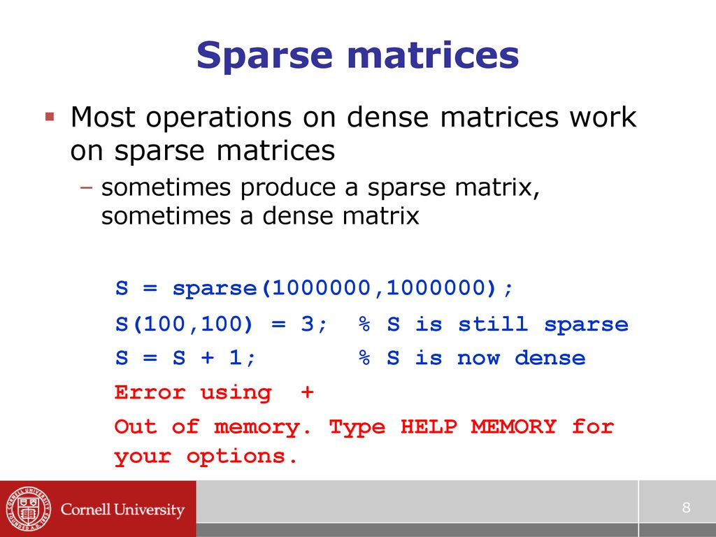 Sparse matrices hash tables cell arrays ppt download