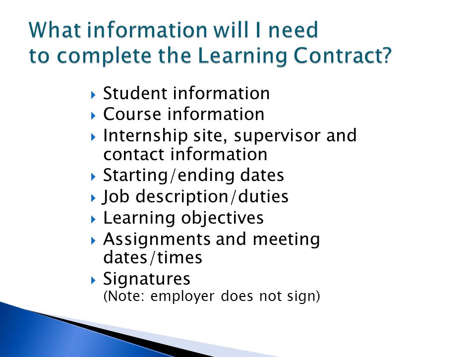What information will I need to complete the Learning Contract