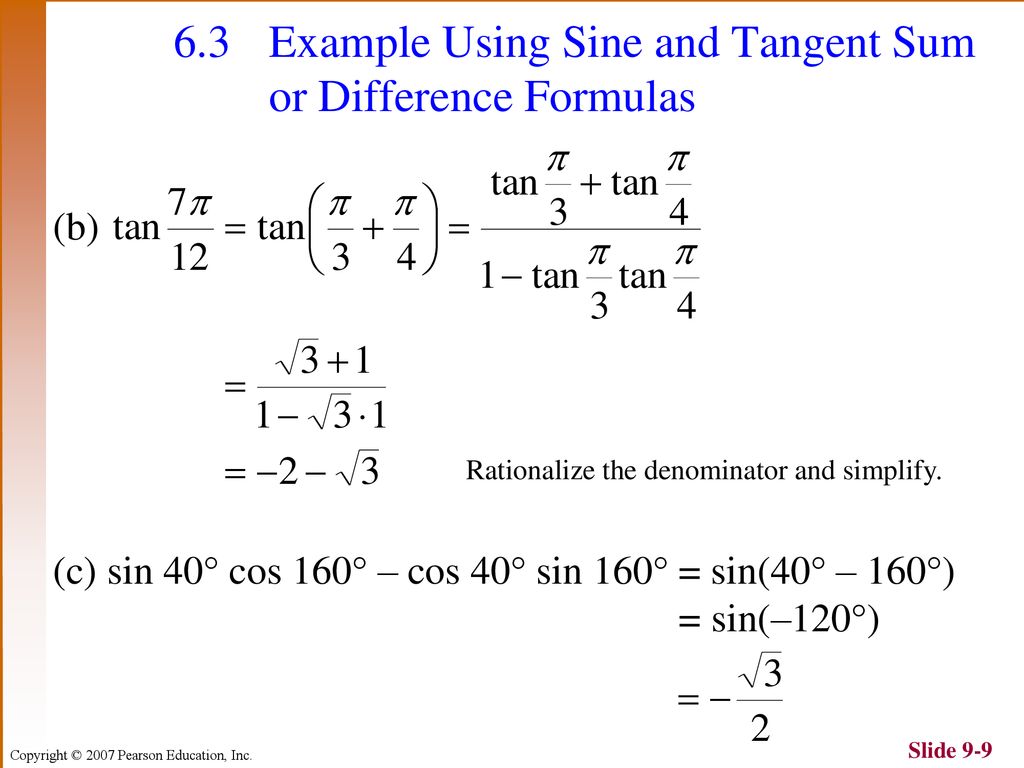 6.3 Example Using Sine and Tangent Sum or Difference Formulas