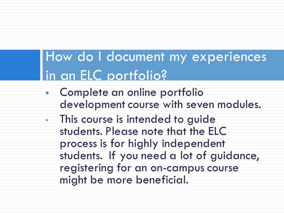 How do I document my experiences in an ELC portfolio