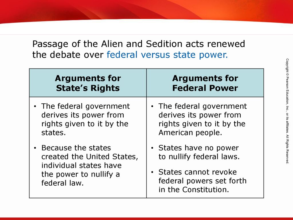 Arguments for State’s Rights Arguments for Federal Power