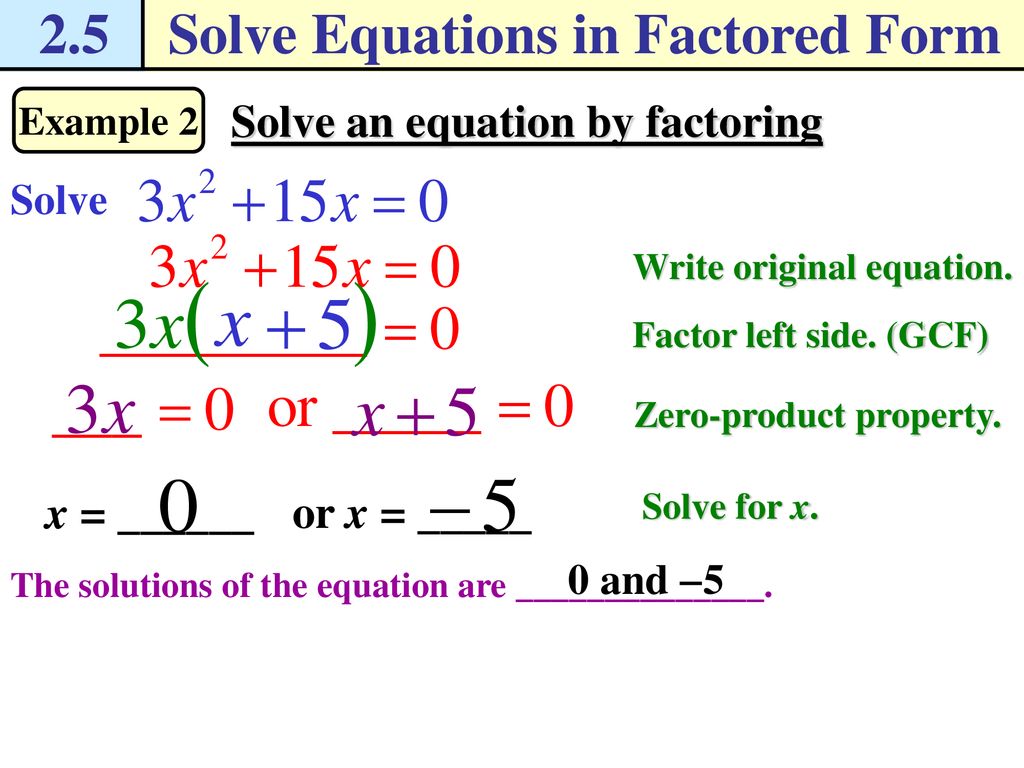 Solve Equations in Factored Form - ppt download