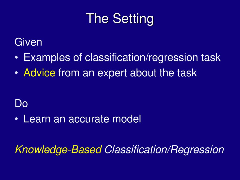 The Setting Given Examples of classification/regression task