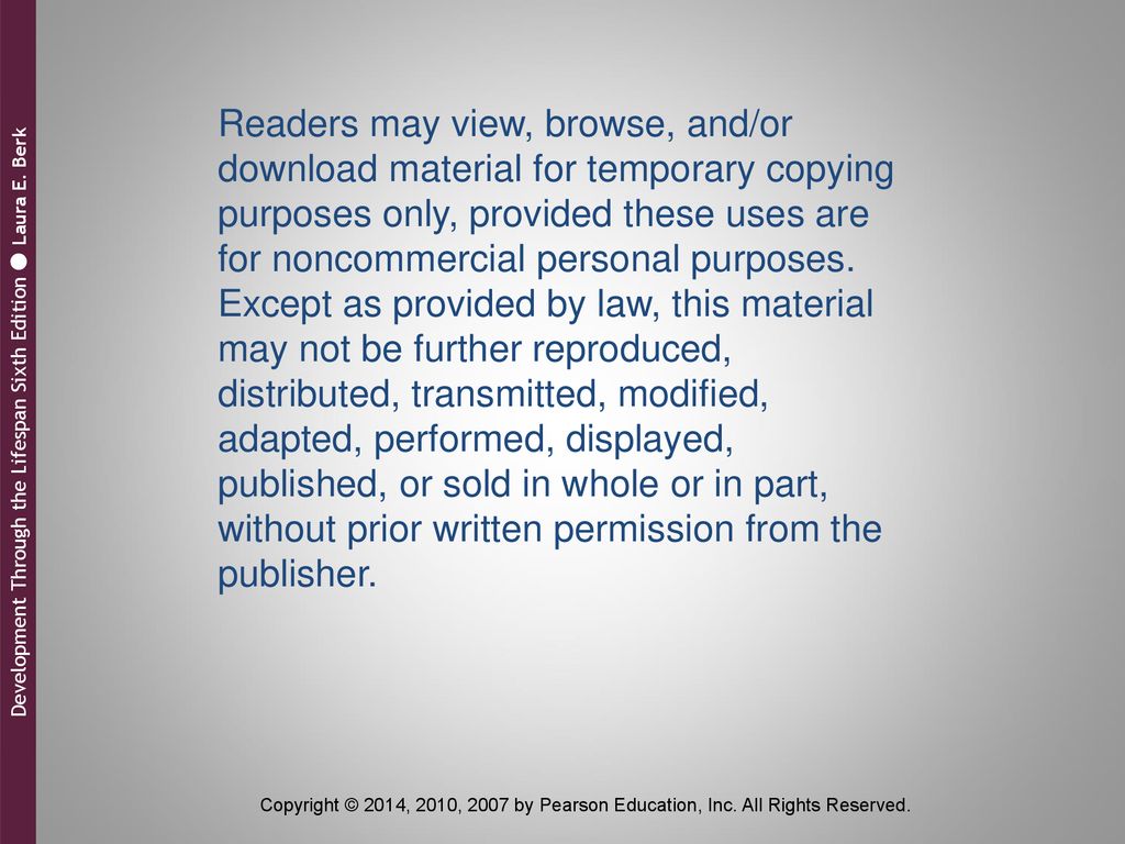 Readers may view, browse, and/or download material for temporary copying purposes only, provided these uses are for noncommercial personal purposes. Except as provided by law, this material may not be further reproduced, distributed, transmitted, modified, adapted, performed, displayed, published, or sold in whole or in part, without prior written permission from the publisher.