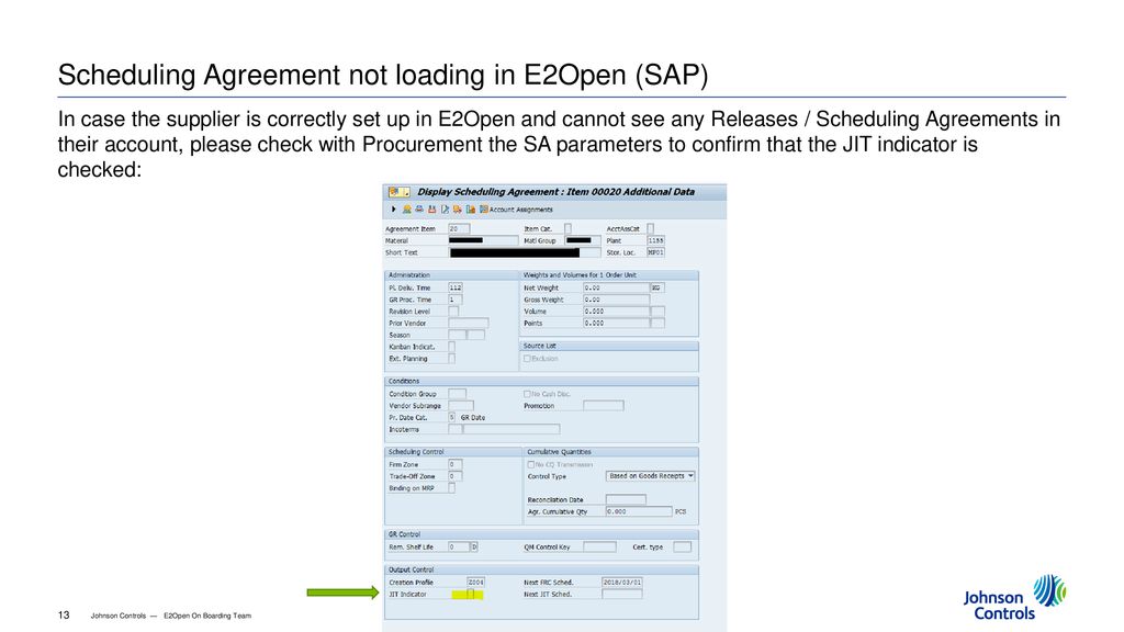 Scheduling Agreement not loading in E2Open (SAP)