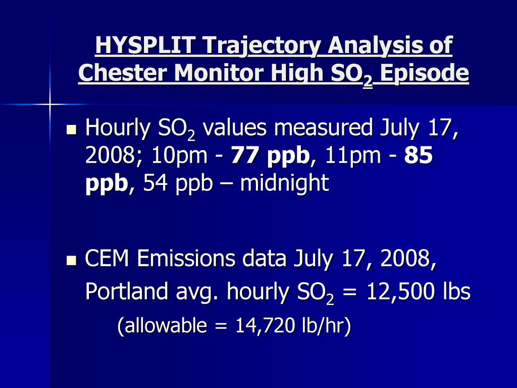 HYSPLIT Trajectory Analysis of Chester Monitor High SO2 Episode