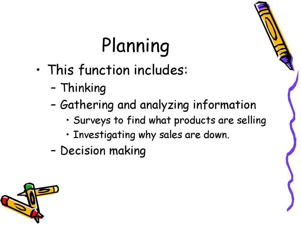 Planning This function includes: Thinking