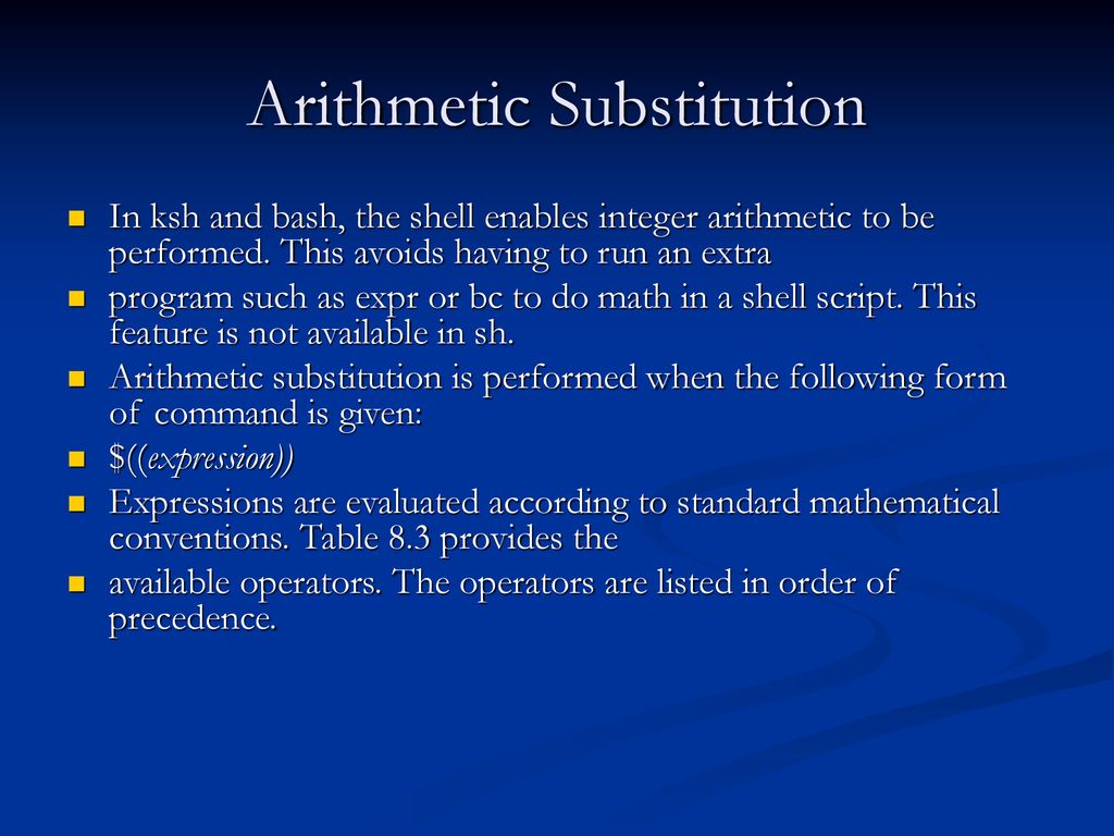 Command Substitution Command substitution is the mechanism by which the ...