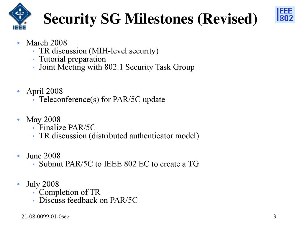 Security SG Milestones (Revised)