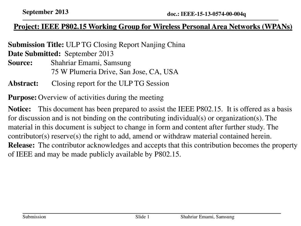 Submission Title: ULP TG Closing Report Nanjing China
