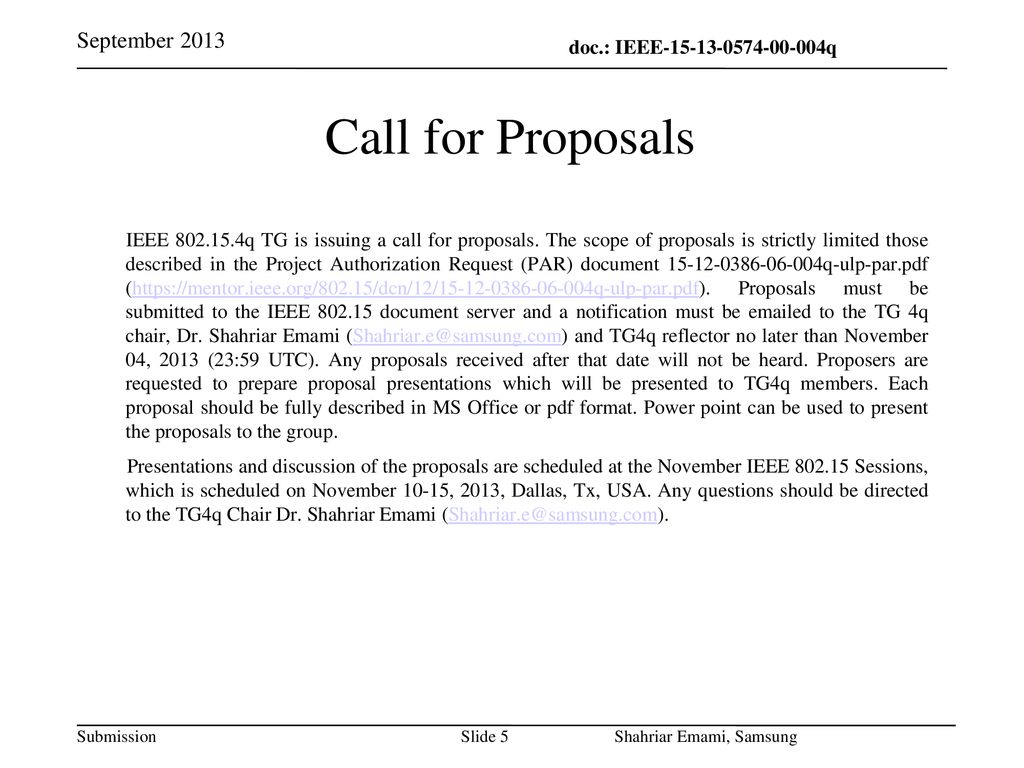 Call for Proposals September 2013