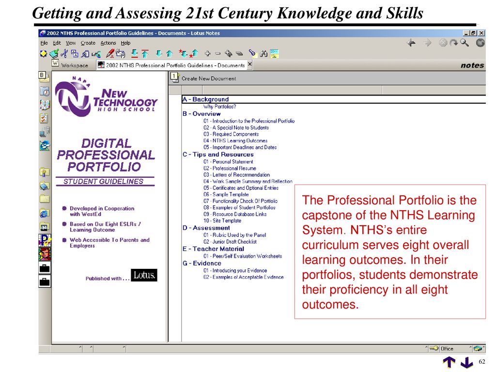The Professional Portfolio is the capstone of the NTHS Learning System
