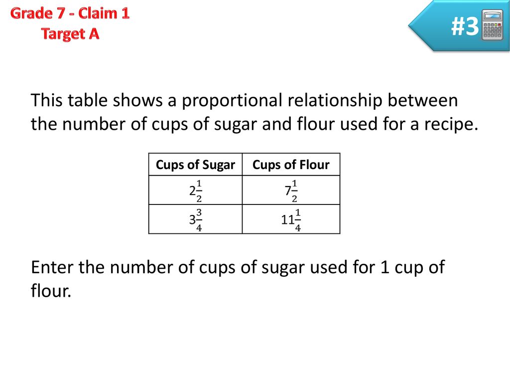 #3 This table shows a proportional relationship between the number of cups of sugar and flour used for a recipe.