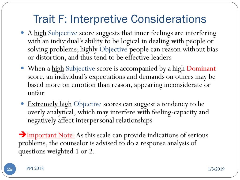 Trait F: Interpretive Considerations