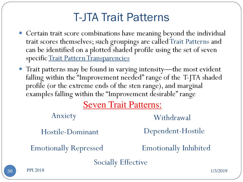 T-JTA Trait Patterns Seven Trait Patterns: Anxiety Withdrawal