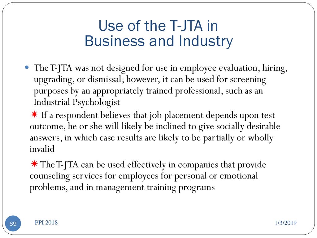 Use of the T-JTA in Business and Industry