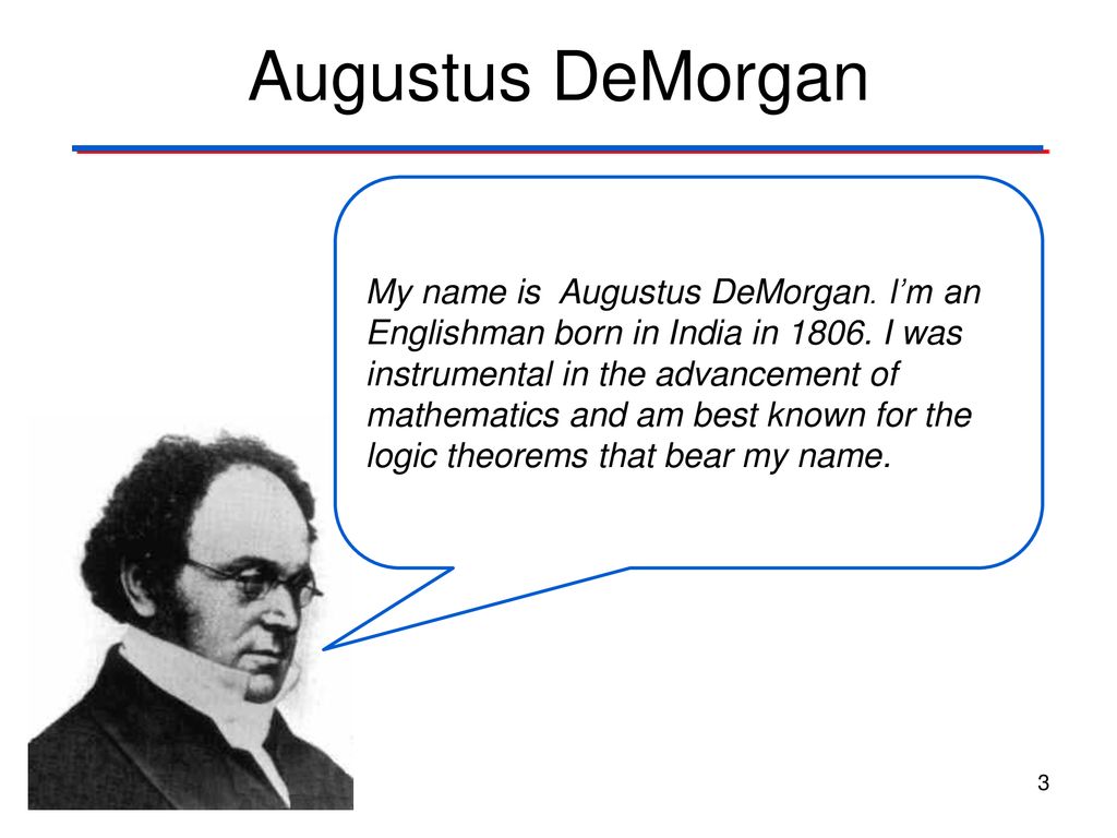 DeMorgan’s Theorems Augustus DeMorgan. Digital Electronics  2,1 Introduction to AOI Logic.