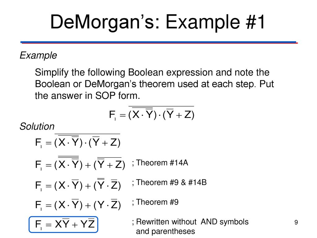 DeMorgan’s: Example #1 Example
