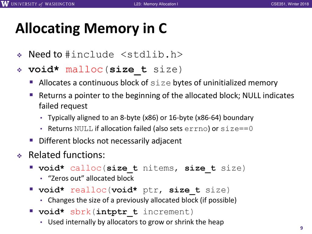 Allocating Memory in C Need to #include <stdlib.h>