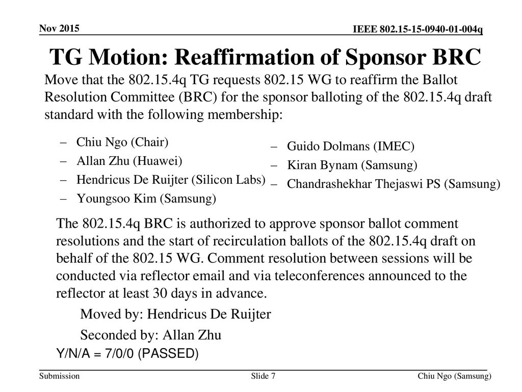 TG Motion: Reaffirmation of Sponsor BRC